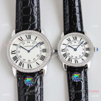 Swiss Quartz Cartier Ronde Solo Steel Replica Watches with Diamonds